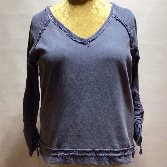 Bobeau Blue Stone Washed V-Neck Long Sleeve Sweatshirt, Size Large - Picture 1 of 14